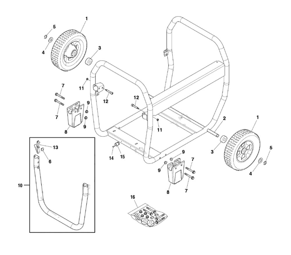 Wheel Kit Diagram and Parts List for 030733-00  Briggs and Stratton Generator